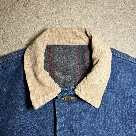 Wrangler Denim Jacket Mens 46 Blue Blanket Lined Western Tucker Corduroy Vintage - Picture 7 of 13